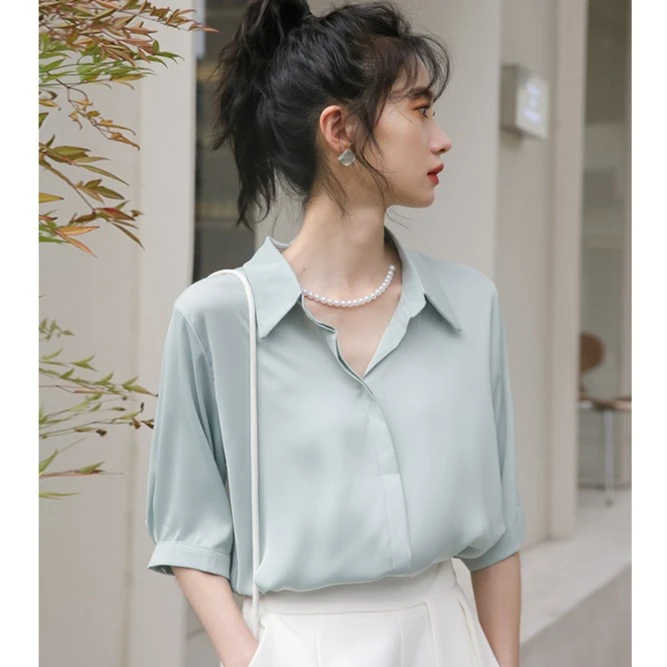 TX014-夏季新款高档百搭短袖女职业宽松显瘦气质设计感短袖衬衫