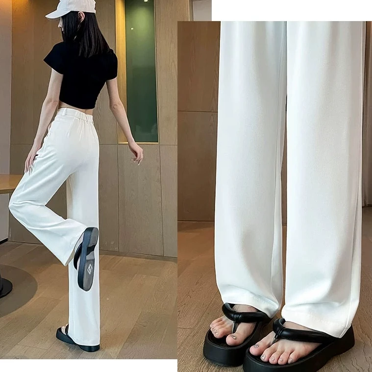 KZ801白色高腰直筒休闲夏季薄款宽松垂感长裤显瘦运动百搭