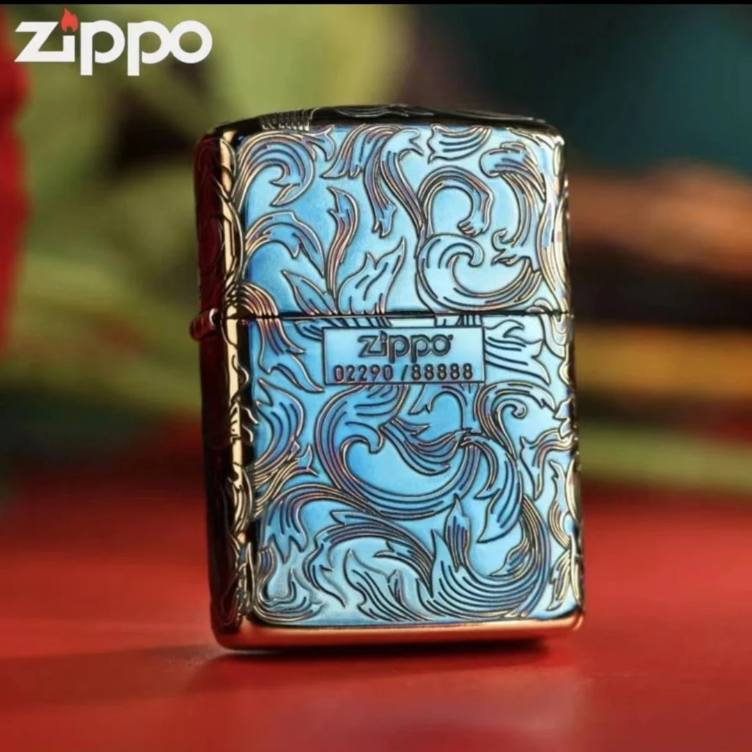 ZIPPO正品打火机五面熏金烤蓝唐草限量盔甲男士防风打火机