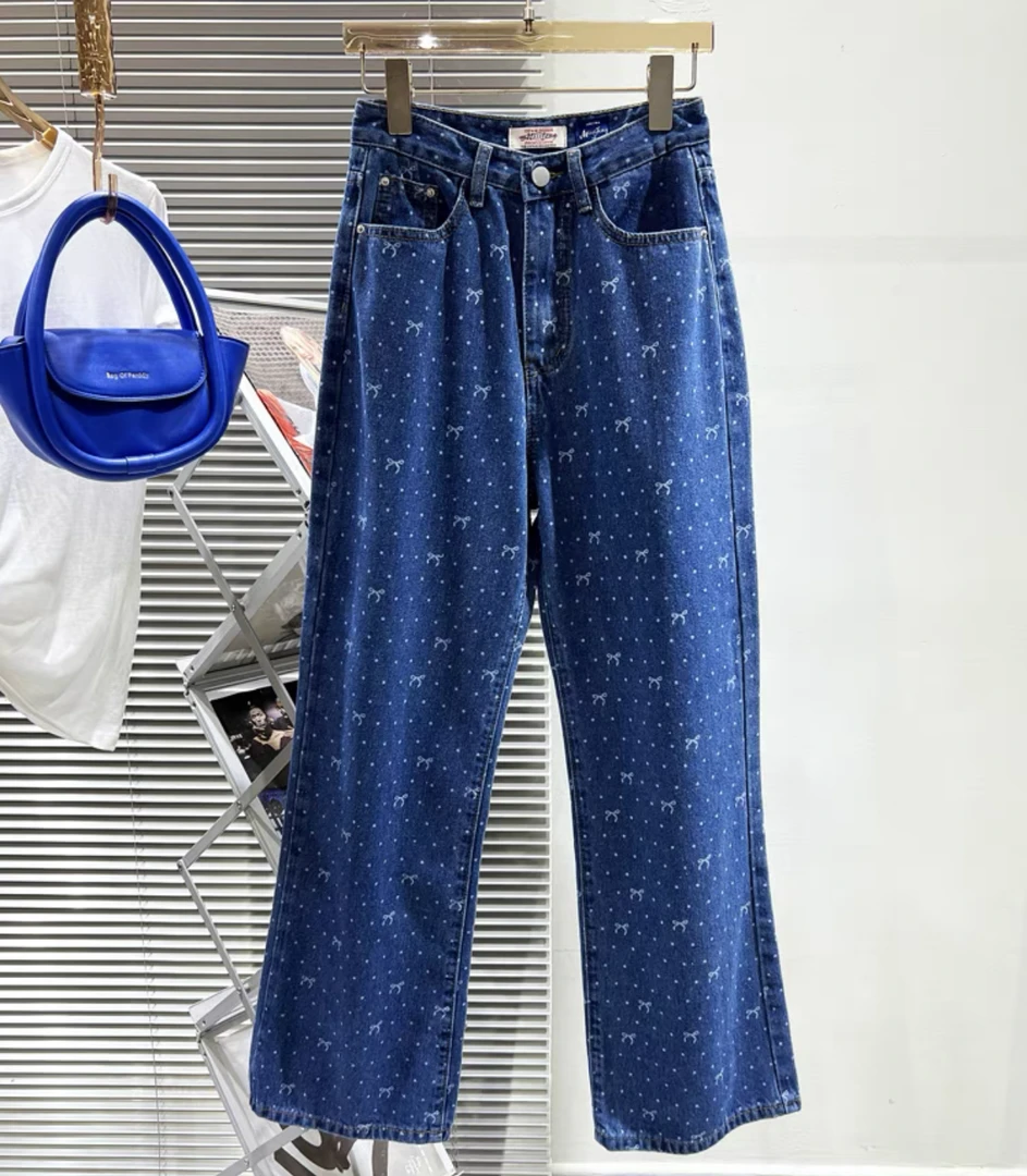 秋冬新款女装设计感阔腿牛仔裤高腰显瘦直筒拖地长裤61113