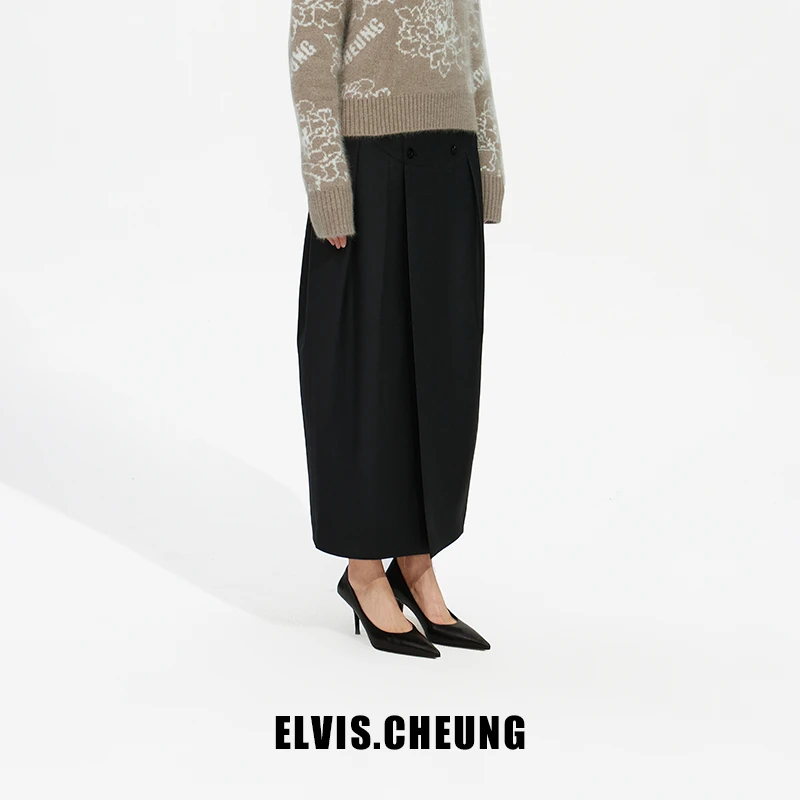 ELVIS.CHEUNG精纺羊毛结构斜开衩花瓶裙半身裙