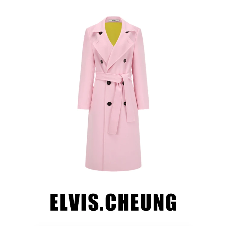 ELVIS.CHEUNG23秋冬彩色羊绒双面呢H版大衣双排扣长款外套女