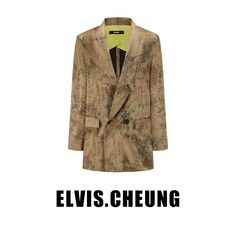 開運24春夏中式大花香云纱特殊领宽肩西装