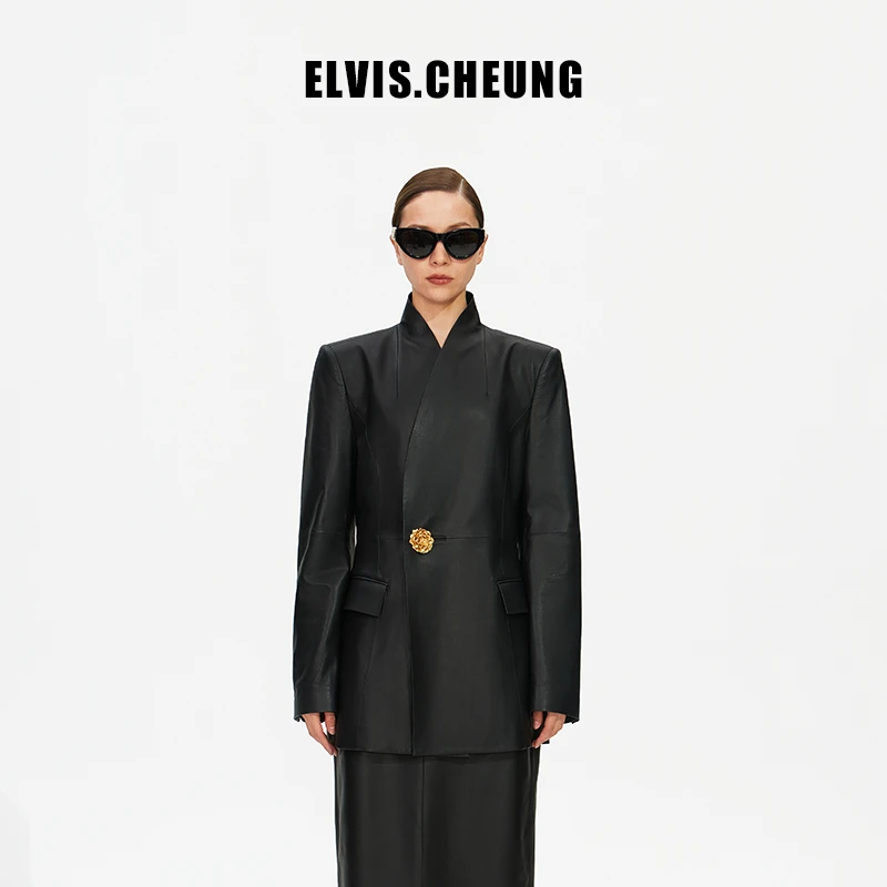 ELVIS.CHEUNG蒋云開運真皮郁金香交领花扣西装