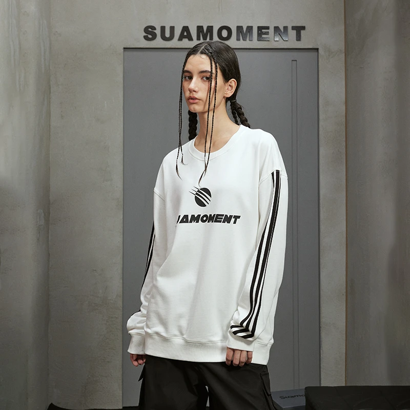 SuaMoment【官方专享】抓痕简约标字母撞色圆领卫衣季宽松上衣春秋