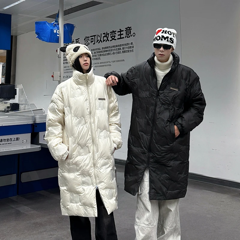 SuaMoment猫猫风立领菱形格羽绒服男冬白鸭绒情侣保暖羽绒衣外套