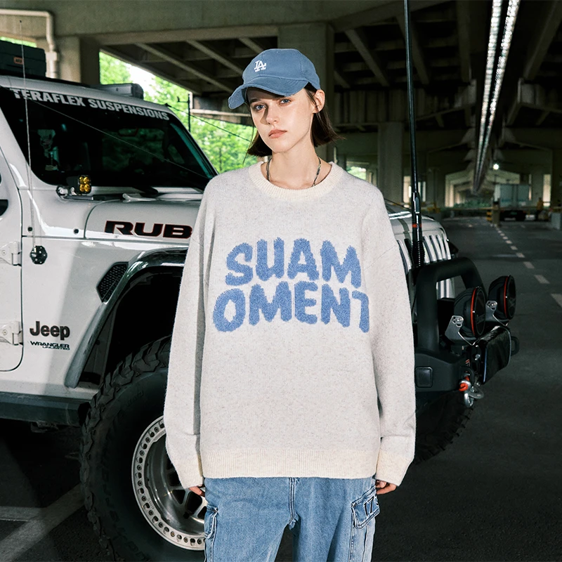SuaMoment【官方专享】抓痕马赛克字母毛衣春秋装针织衫毛衫上衣