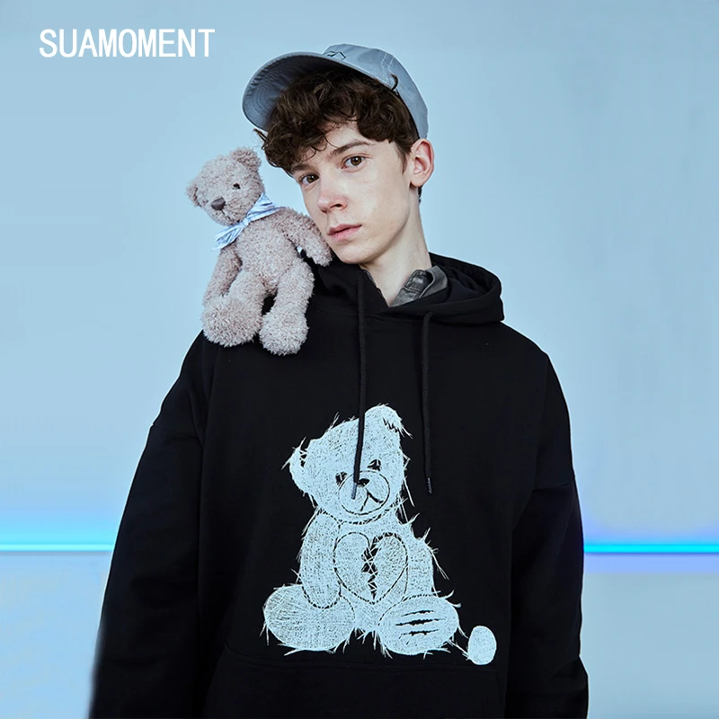 【刘耀文同款】Suamoment血爪抓痕毛线小熊潮连帽卫衣宽松019Q025