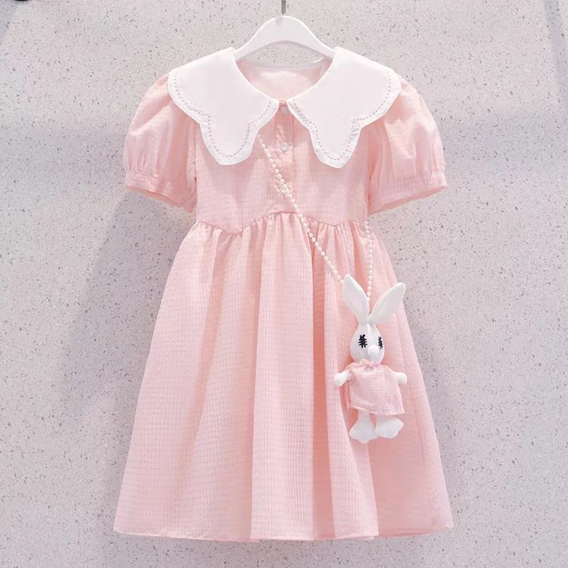 女童连衣裙夏装服装新款洋气大童森系泡泡袖公主裙儿童娃娃领裙子