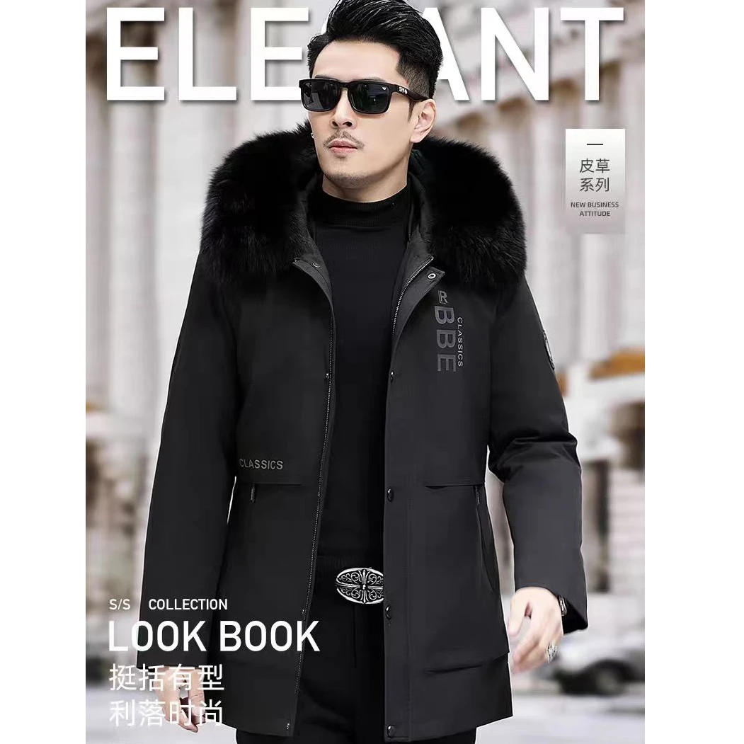 男士轻奢雪山狐兔毛内胆可拆卸派克服外套-107