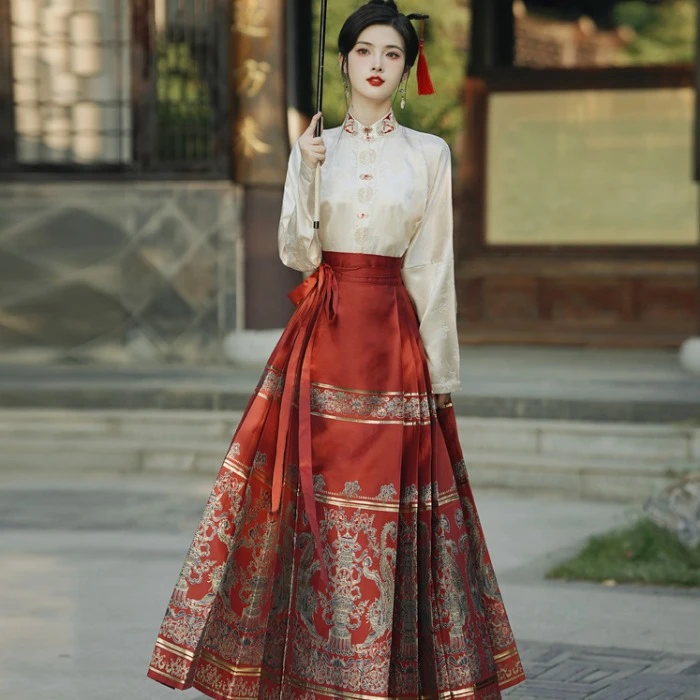 新中式国风马面裙2023新款改良汉服长袖红色敬酒服女中国风汉元素