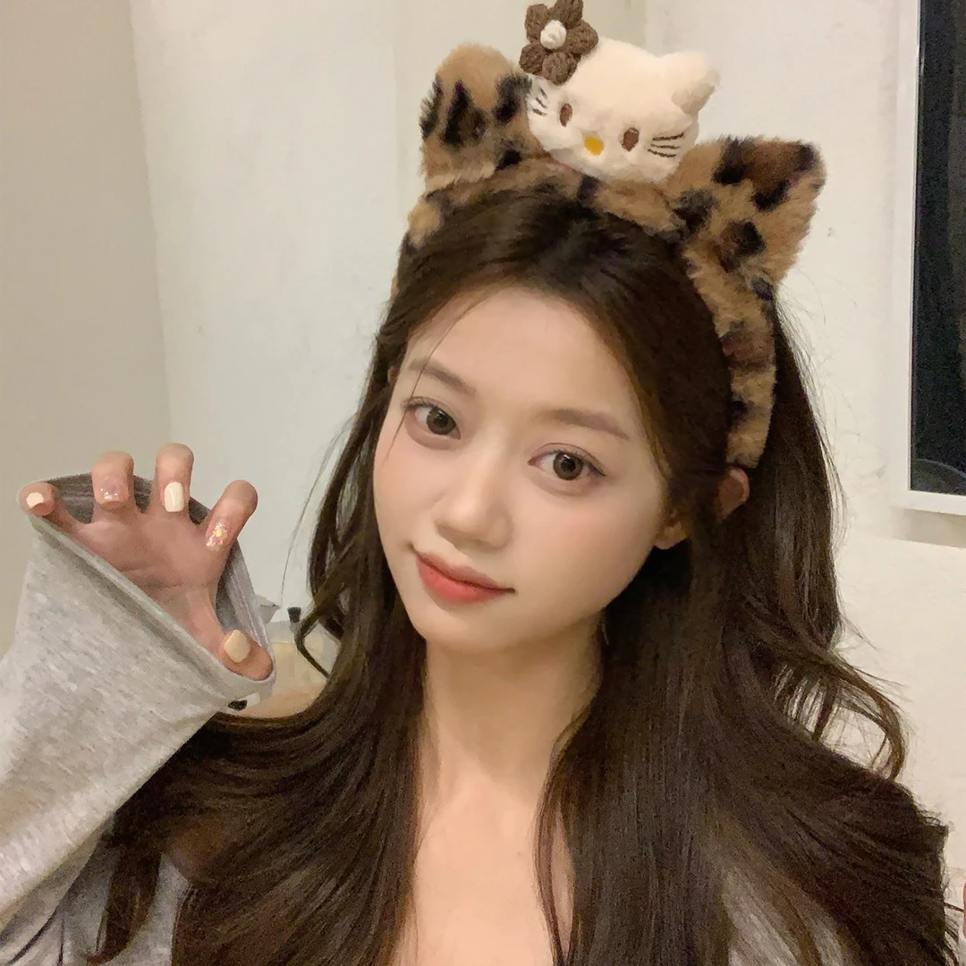 网红猫耳朵豹纹发箍可爱百搭韩版超萌秋冬少女心个性洗脸专用发卡