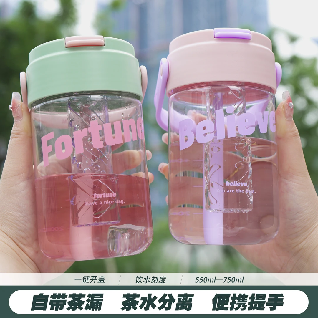 网红ins水杯吸管杯学饮杯高颜值花茶杯便携式夏季简约男女茶漏杯