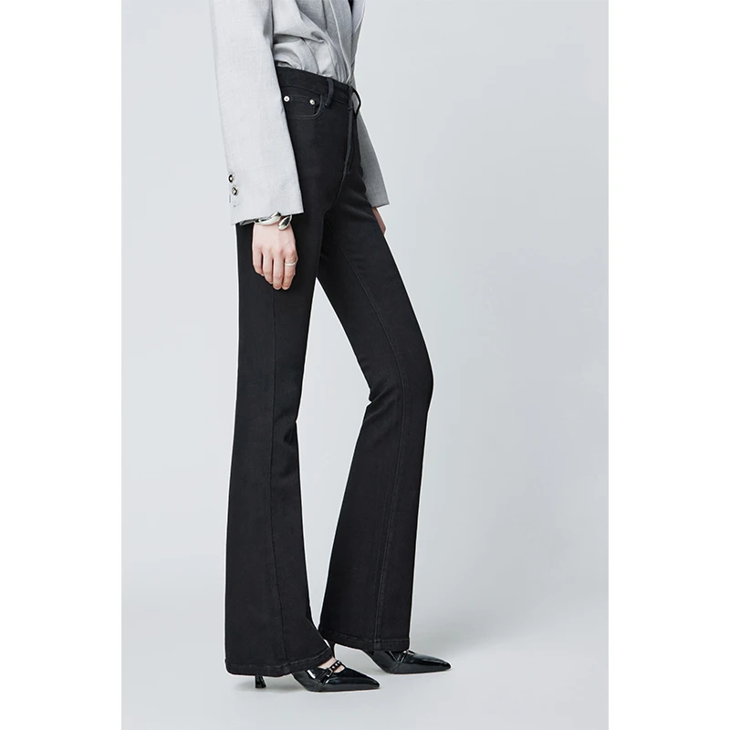 黑色微喇喇叭牛仔裤微喇叭裤女高品质简约高腰显瘦百搭休闲牛仔裤