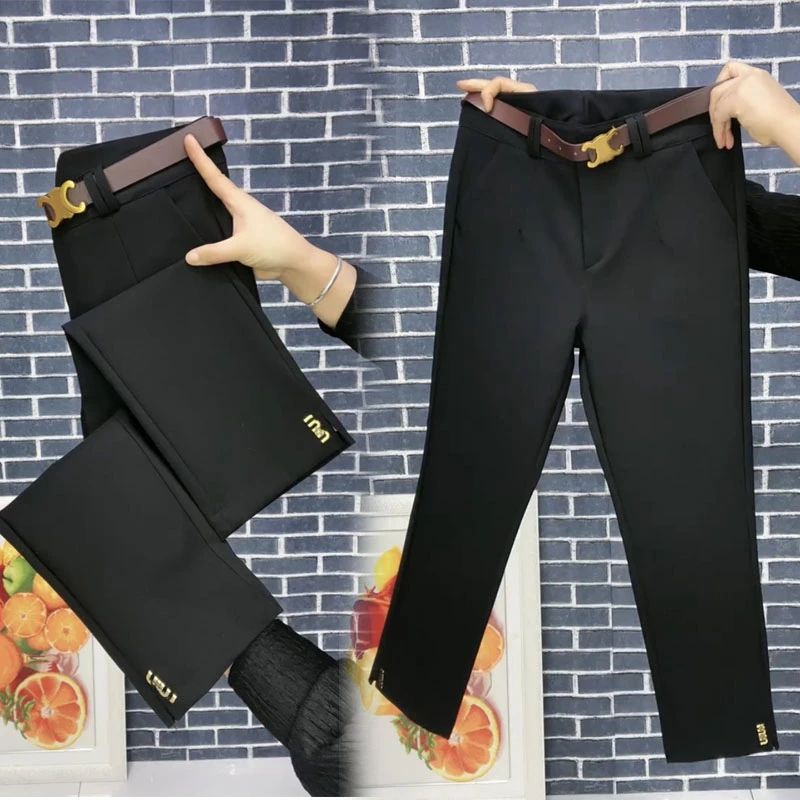 欧货小西裤女秋冬新款加绒韩版显瘦爆款高腰小黑裤九分裤烟筒裤潮