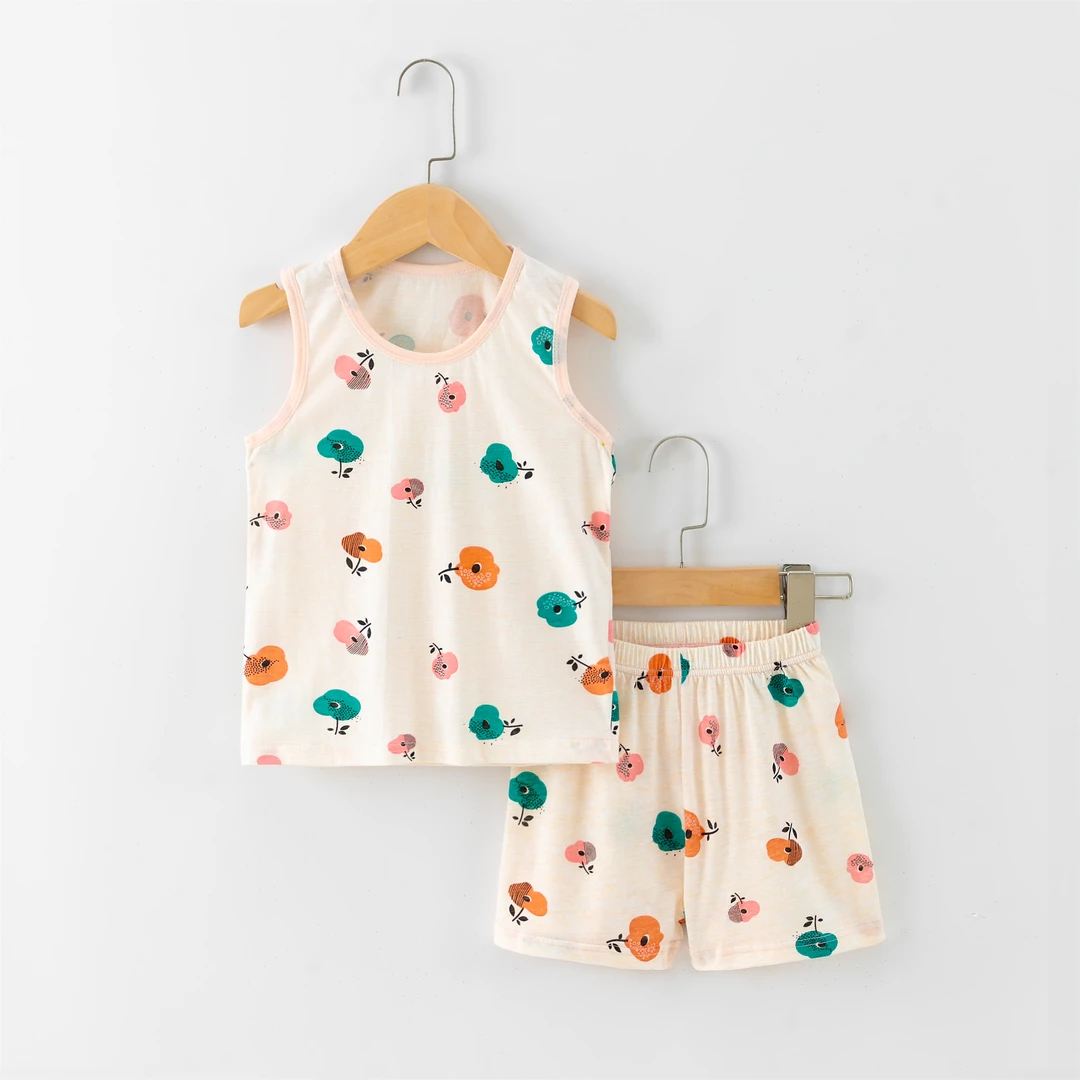 （棉）儿童组合夏季背心套装莱卡棉男童女童宝宝圆领透气家居舒适