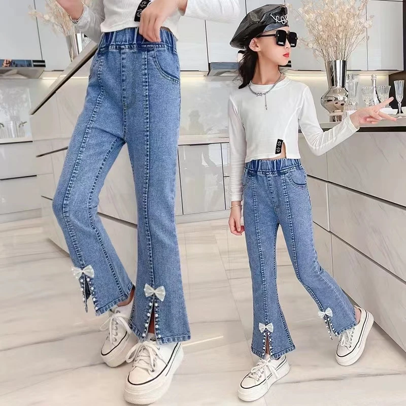 女童牛仔喇叭裤春秋款2025新款儿童牛仔裤网红洋气中大童修身裤子