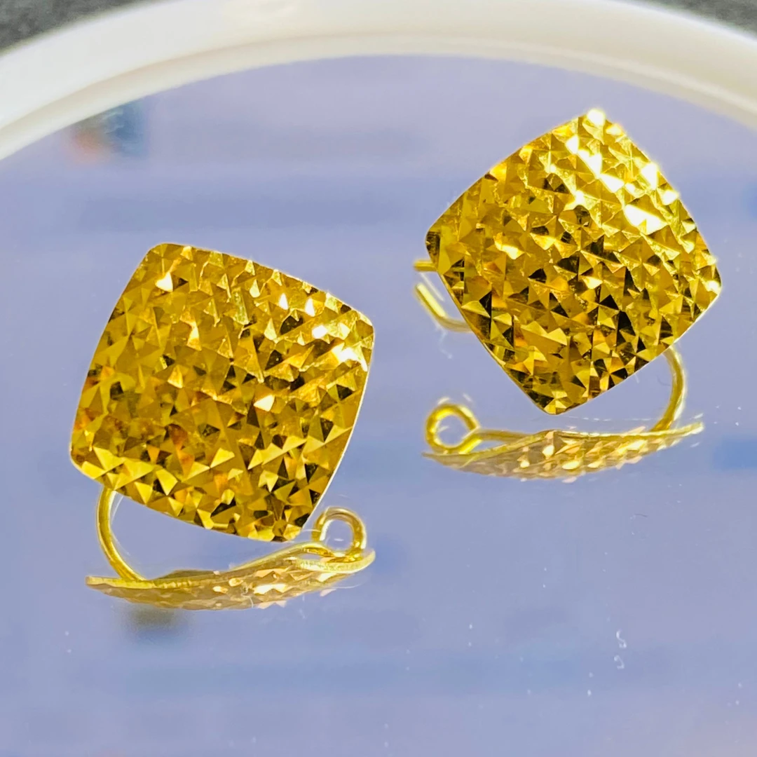 正品18k金时尚方形耳包耳饰百搭轻奢气质爆闪耳钉耳环欧美简约