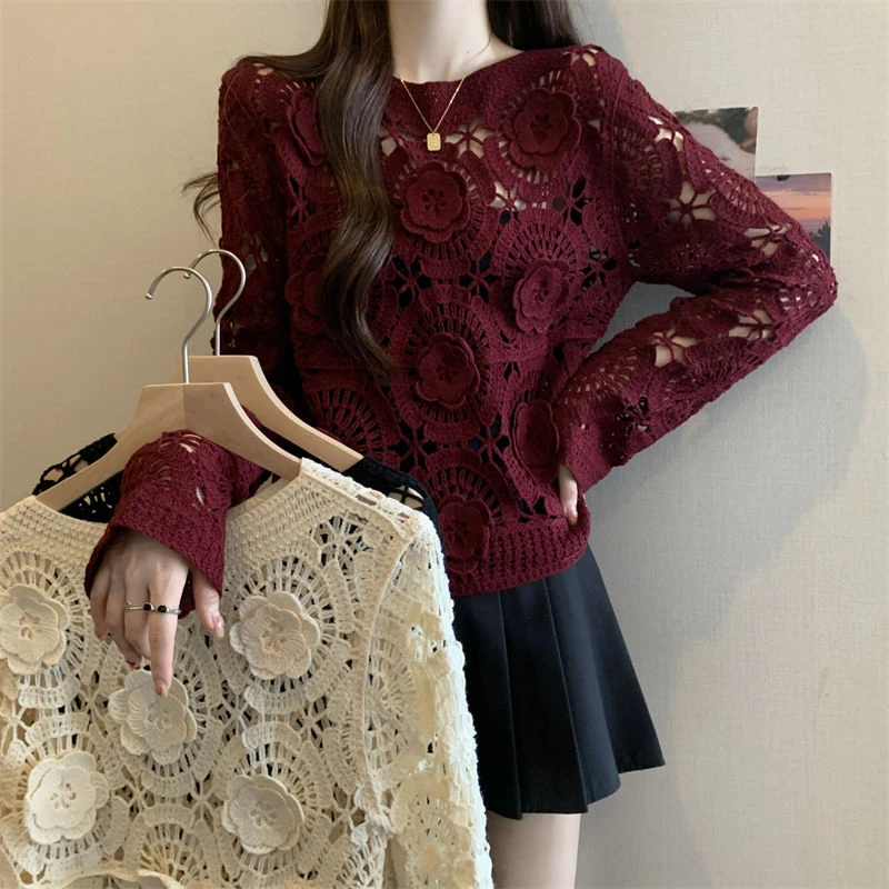 法式钩花镂空慵懒风针织罩衫秋冬网红ins风小众炸街高级感女装