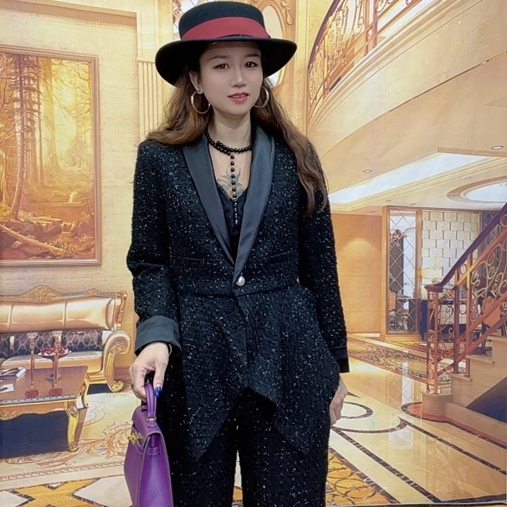 10020轻奢显瘦时尚修身黑色套装