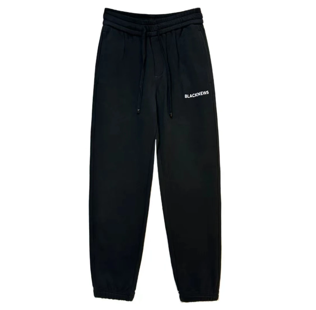 Dite迪特秋冬季新款男长裤刺绣绒裤黑色潮流休闲卫裤