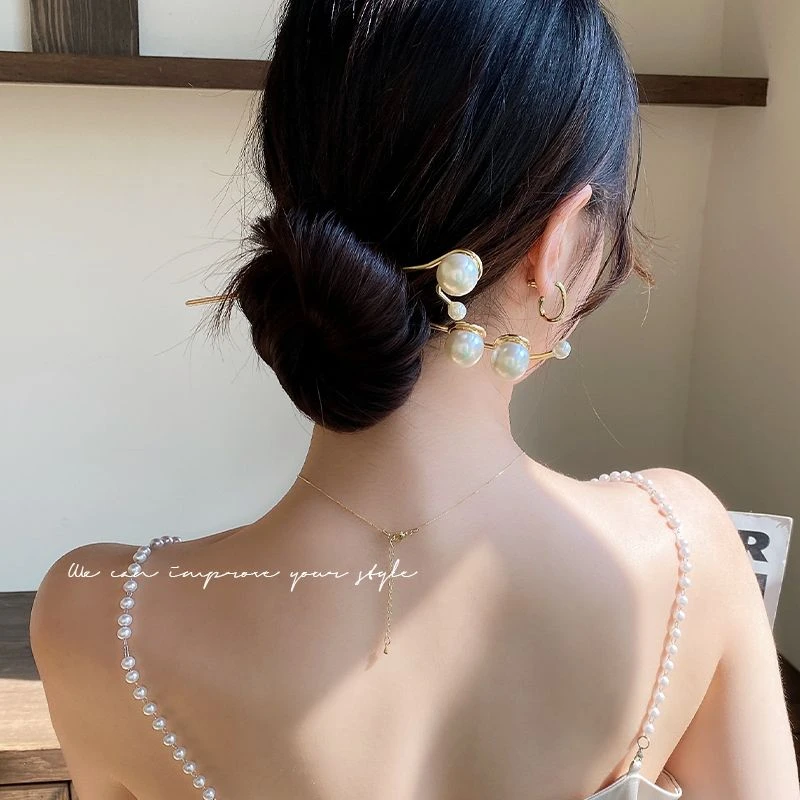 仿珠金属发簪简约气质现代日常簪子盘发百搭法式发钗高J感头饰女