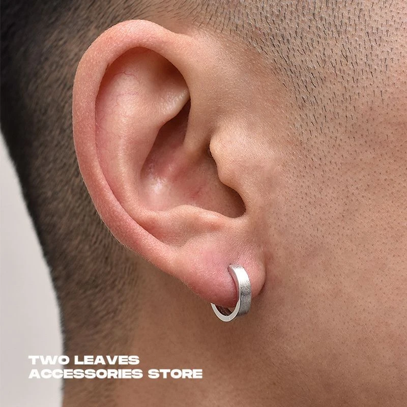 钛钢耳饰 防过敏养耳洞拉丝素耳环百搭男女潮简约耳圈时尚耳扣ins