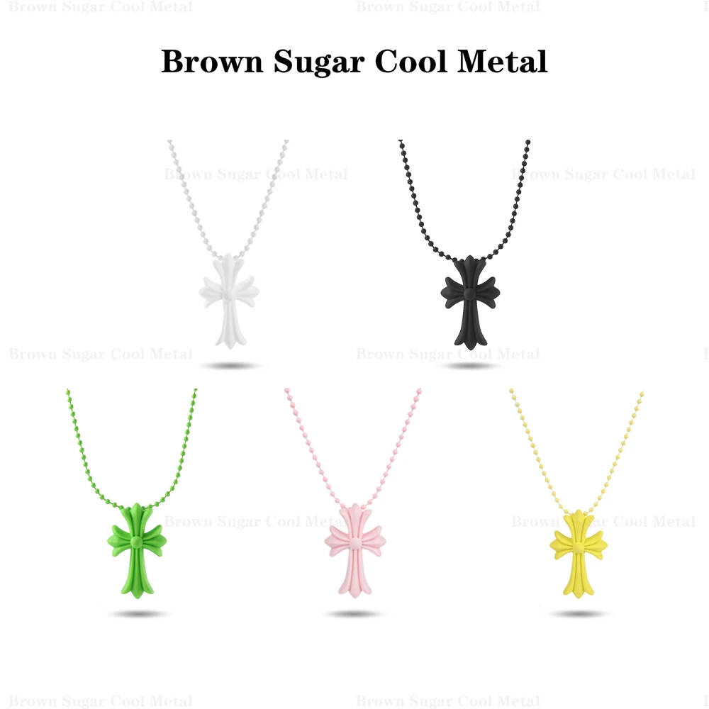 钛钢树脂吊坠 周年东京青山限定嘻哈 炫彩彩色复古十字架项链ins