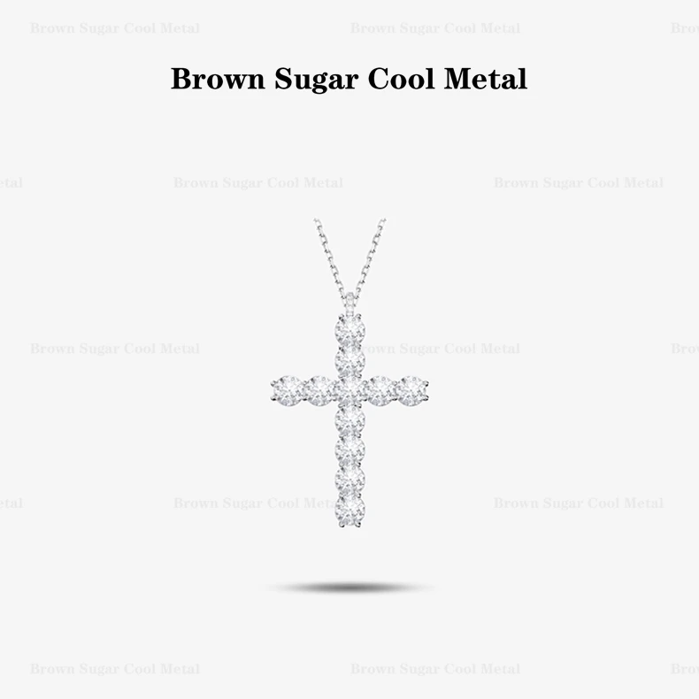 坠链均925银合成锆石 BSCM高端轻奢 满钻无边十字架设计吊坠项链