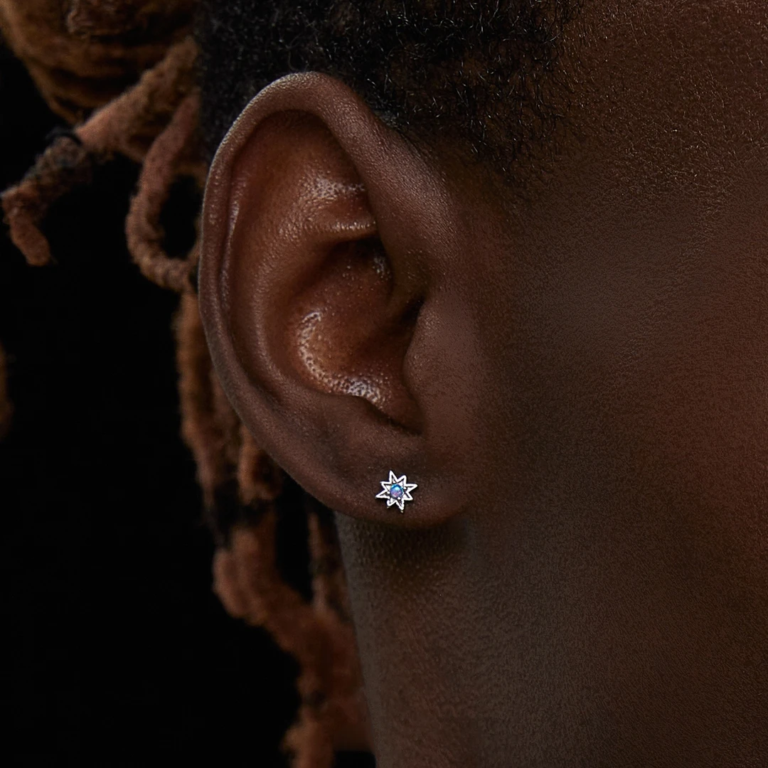 925银耳饰 八芒星耳钉男纯银高级感女小众美式嘻哈hiphop耳饰