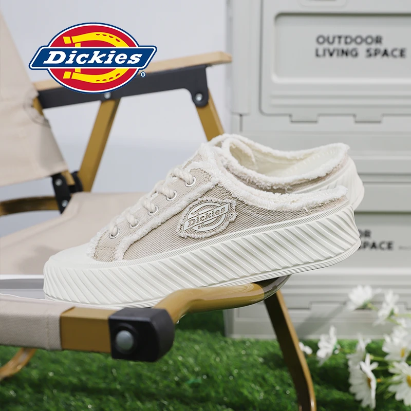 Dickies半拖帆布鞋女厚底冬季一脚蹬女鞋情侣款百搭潮流透气布鞋
