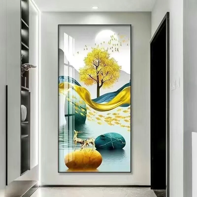 入户玄关装饰画走廊过道墙壁画竖版简约高级感客厅玄幻晶瓷挂画