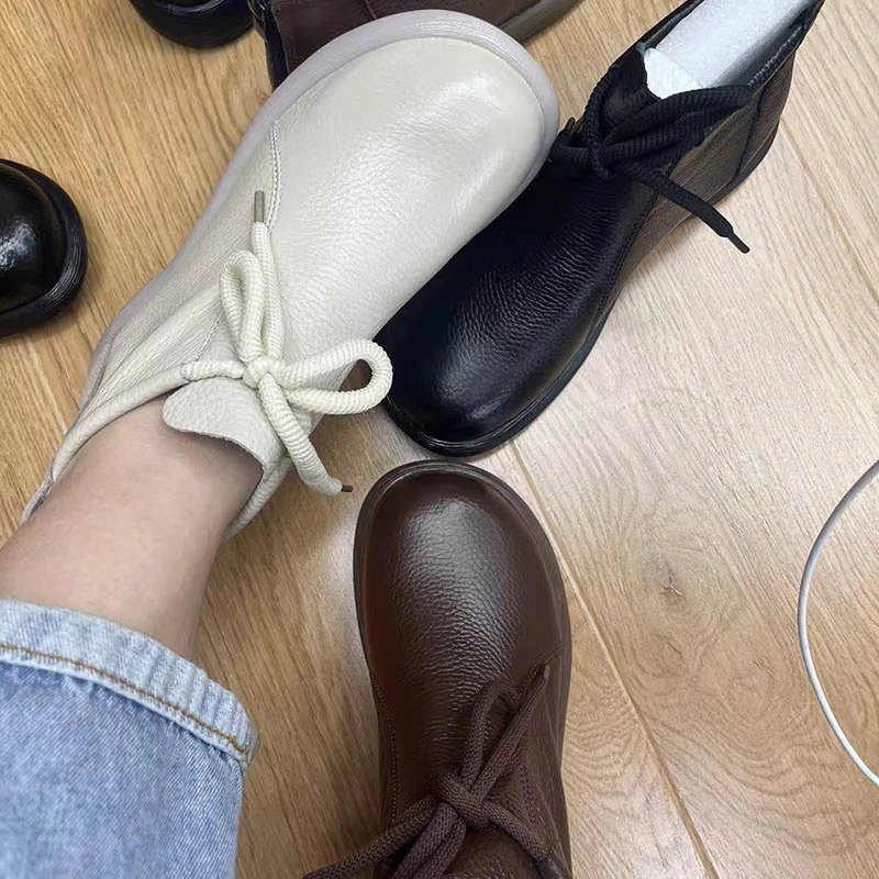 2024秋冬季新款马丁靴头层牛皮防滑女单靴休闲英伦风厚底短靴女
