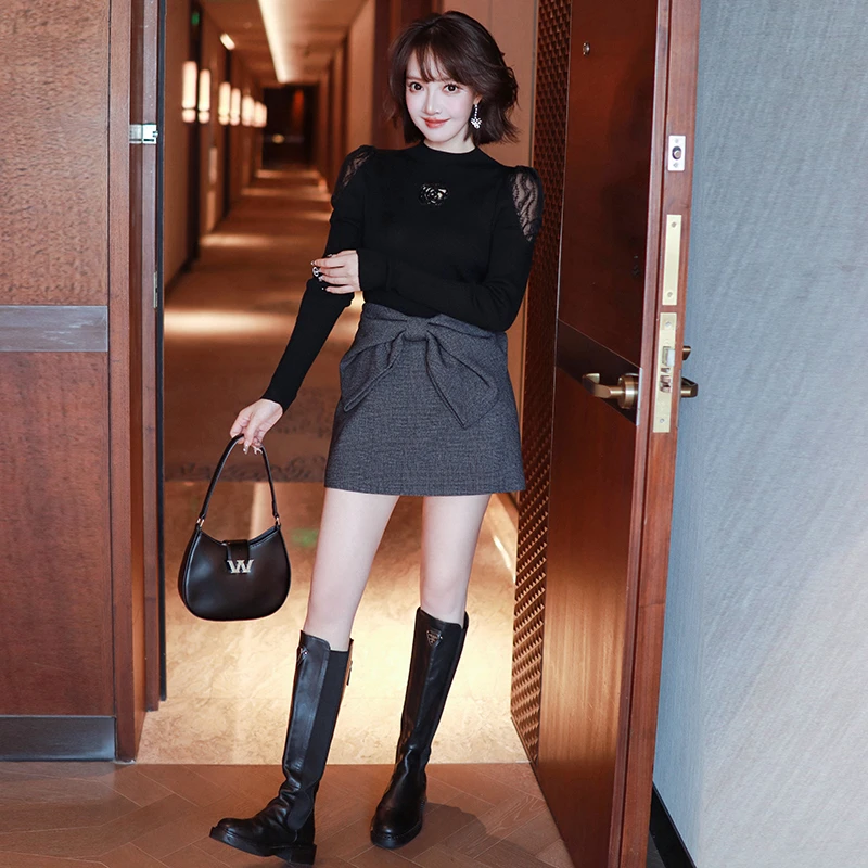 【现货】MIUCO蝴蝶结高腰短裤裙