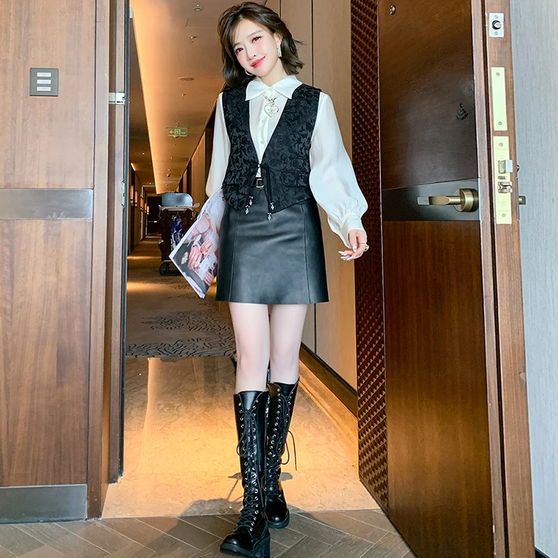 MIUCO高腰金属搭扣时尚拉链A字版修身显瘦半裙女秋