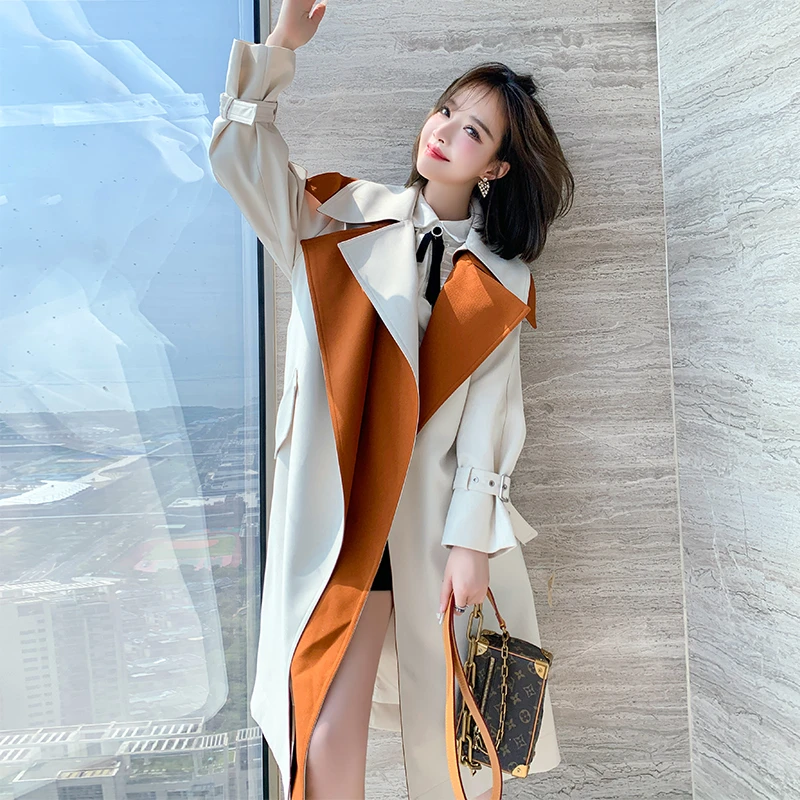 【现货】MIUCO设计师款高品质撞色拼接收腰显瘦气质风衣外套