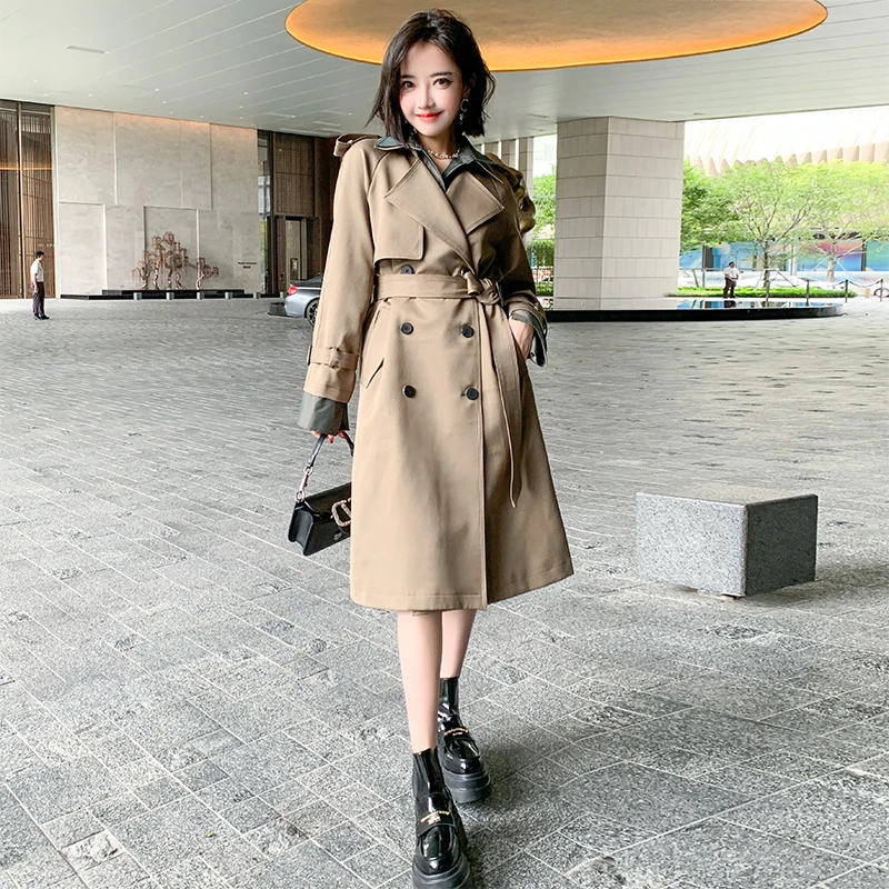 【现货】MIUCO英伦范翻领肩章双排扣腰带收腰中长款风衣外套