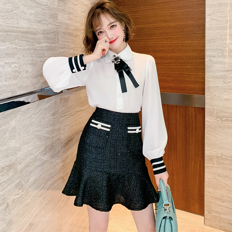 MIUCO钉珠蝴蝶结娃娃领灯笼袖洋气百搭衬衫