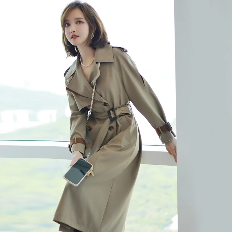 【现货】【现货】MIUCO肩章双排扣收腰搭袢翻领中长款风衣外套女