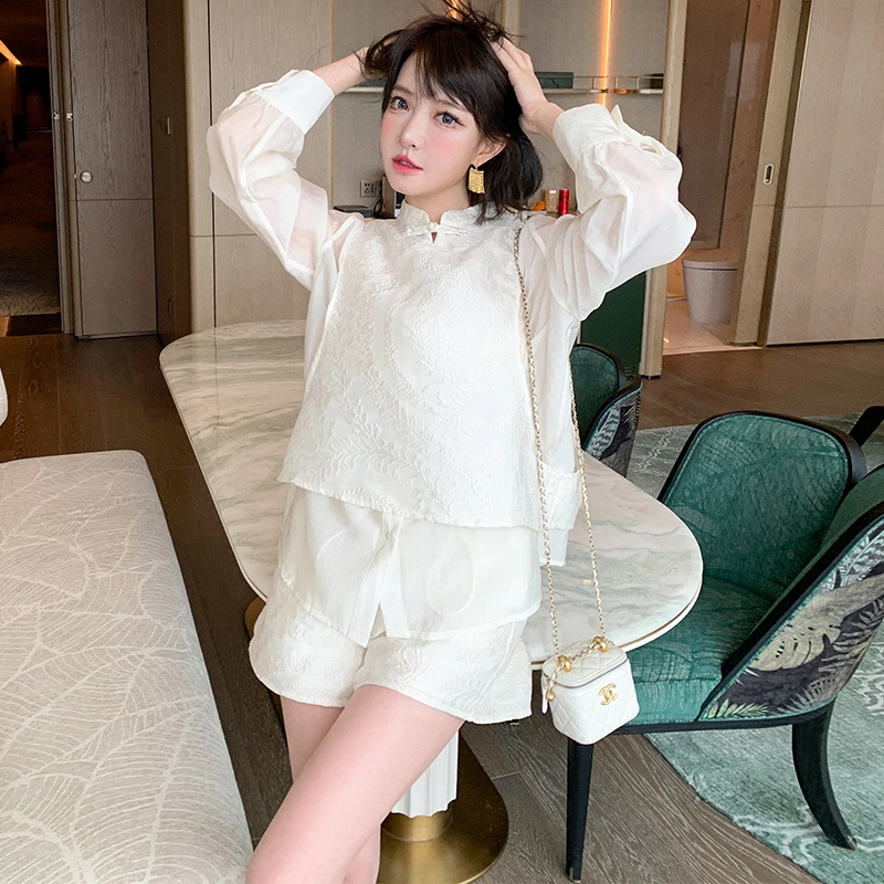 【现货】MIUCO提花立领马甲上衣+阔腿短裤套装T7430P3119