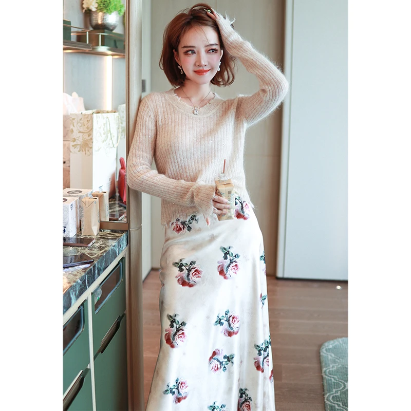 【现货】MIUCO针织衫复古做旧手工拉毛流苏圆领长袖亮片毛衣