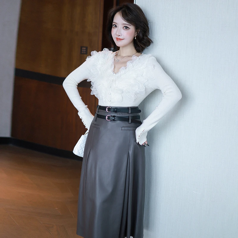 MIUCO唯美蕾丝纱针织上衣