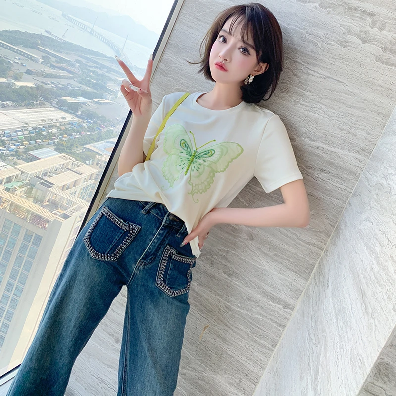 【现货】MIUCO小清新绿色刺绣百搭经典圆领休闲T恤女2024早春新