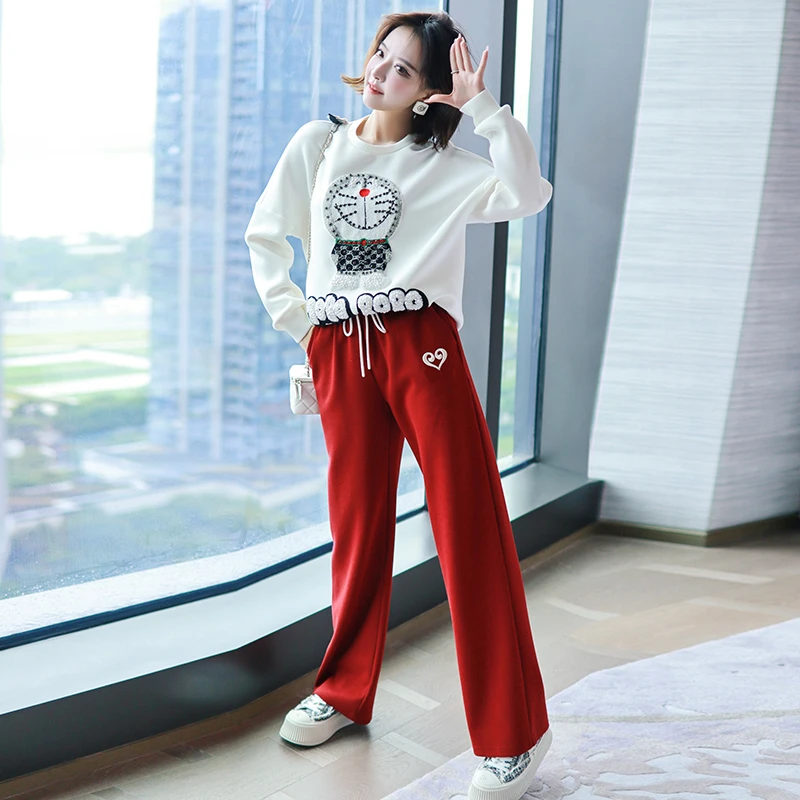 MIUCO卡通叮当猫立体钉钻高品空气棉圆领落肩袖百搭卫衣【现货】