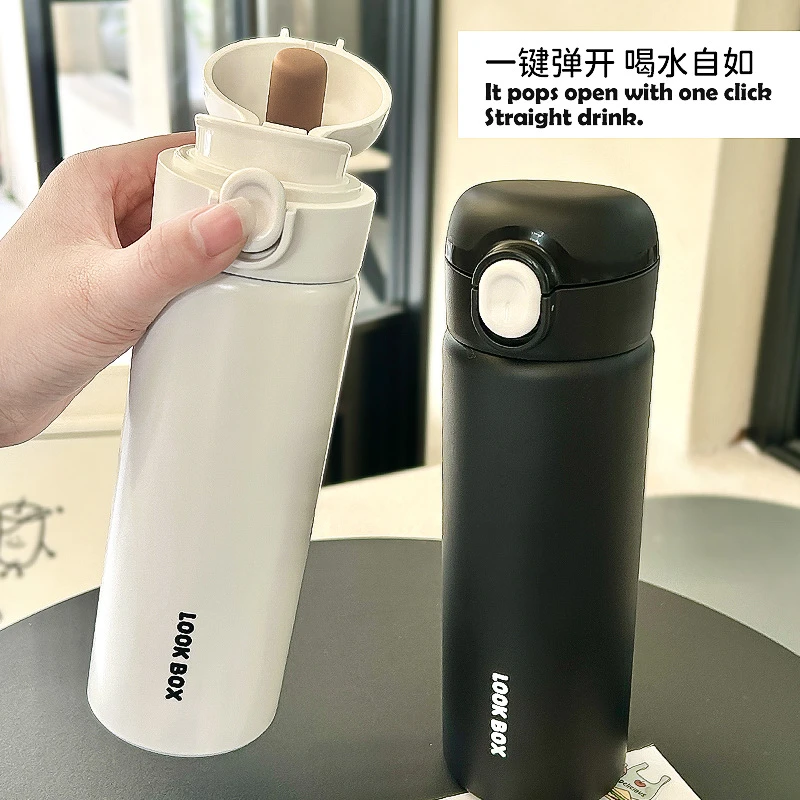 简约保温杯可爱保冷杯高颜大容量值创意潮流防摔弹跳盖家用泡茶杯