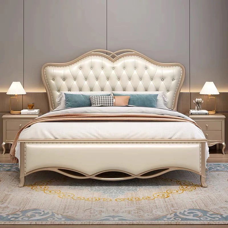 美式轻奢实木双人床现代简约主卧大床 1.8米软包储物高端公主婚床