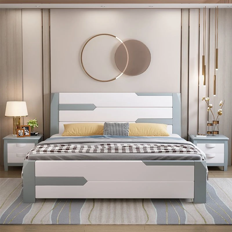 现代简约实木床1.8米轻奢主卧婚床1.5米家用储物抽屉大床白色欧式