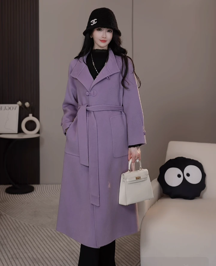 A-820秋季新款时尚修身韩版设计百搭气质女装中长款双面呢外套
