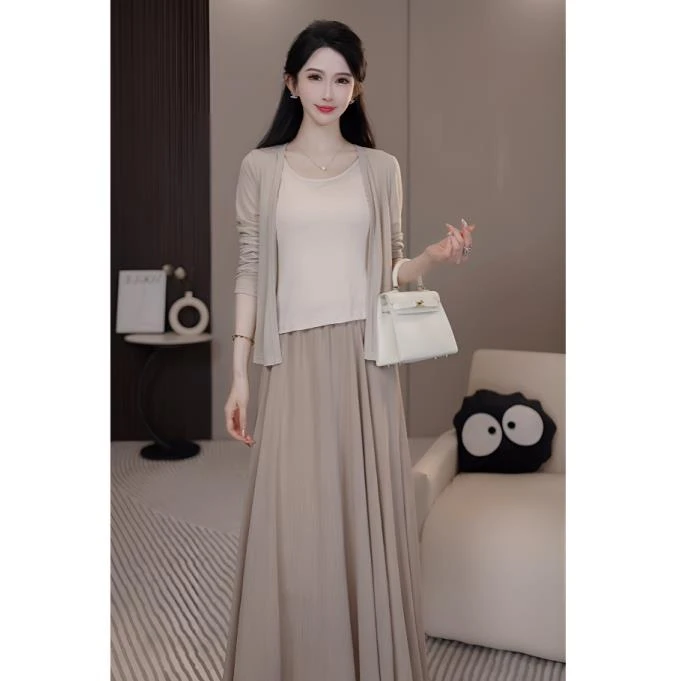 C-392春季新款轻奢时尚简约修身显瘦温柔慵懒气质女装套装