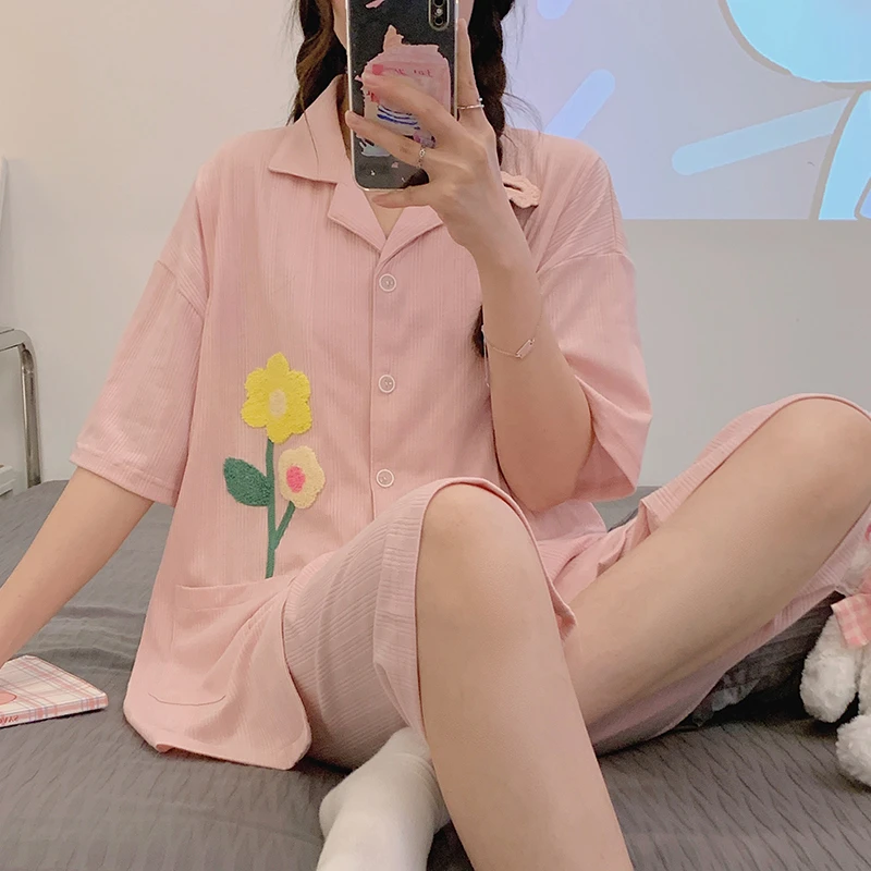 网红孕妇睡衣短袖短裤套装夏季薄款宽松可外穿纯棉高端月子服产后